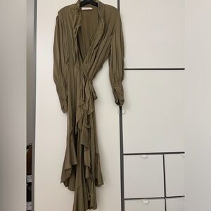 Zimmermann Olive Wrap Ruffle Maxi Dress